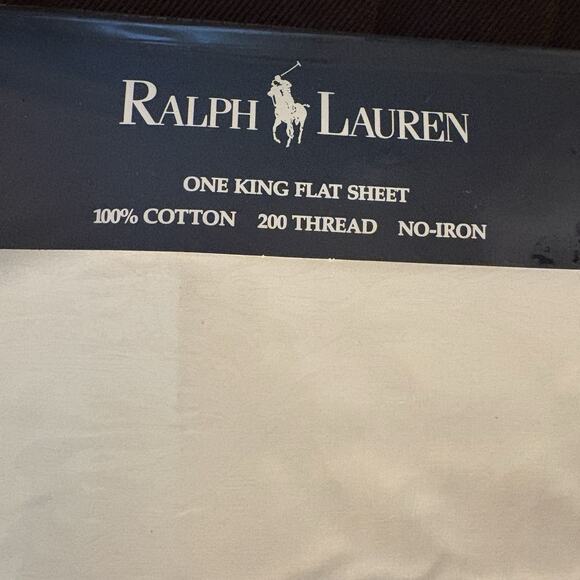 RALPH LAUREN DAMASK AVERY CREAM KING FLAT SHEET 100% COTTON 200 THREAD VTG NOS - Picture 3 of 7